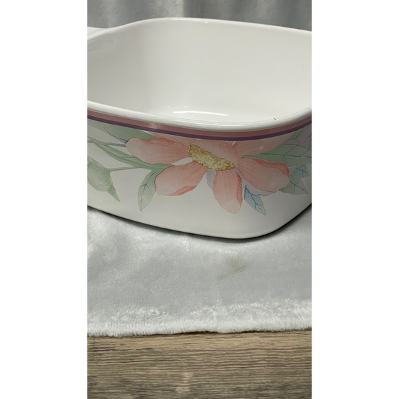 CorningWare A-1 1/2-B 1.5L Floral Watercolor Casserole Dish w/PYREX Lid Vtg - Picture 8 of 9
